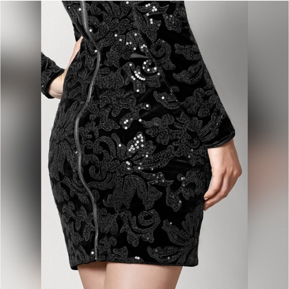 Venus Black Velvet & Floral Sequin Keyhole Dress & Waterfall Back Blazer Set - Picture 6 of 12